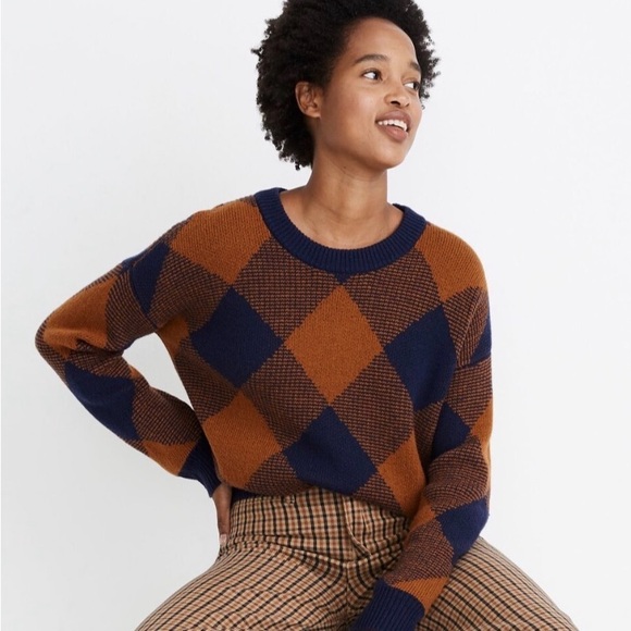 Madewell Sweaters - Madewell Mullen Plaid Pull Over in Rust and Navy Blue